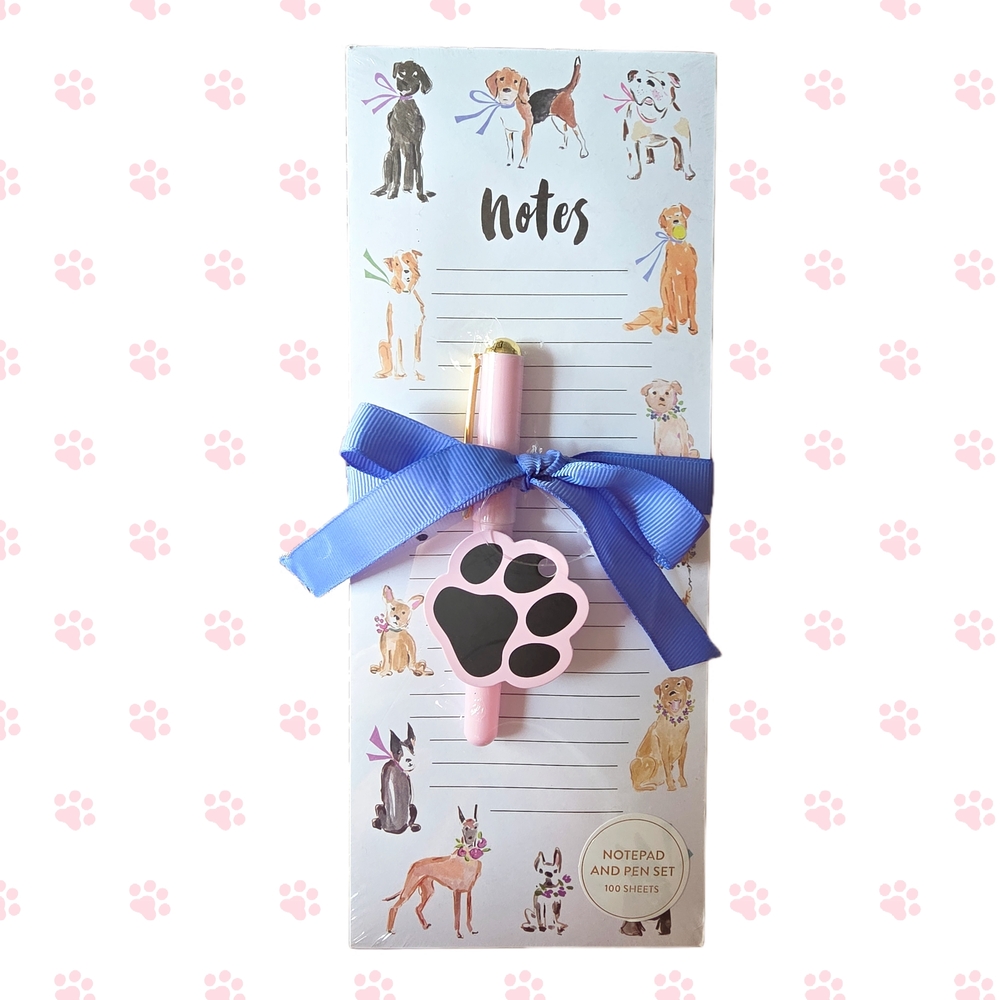 Dogs With Floral Collars Magnetic Notepad & Pen Set